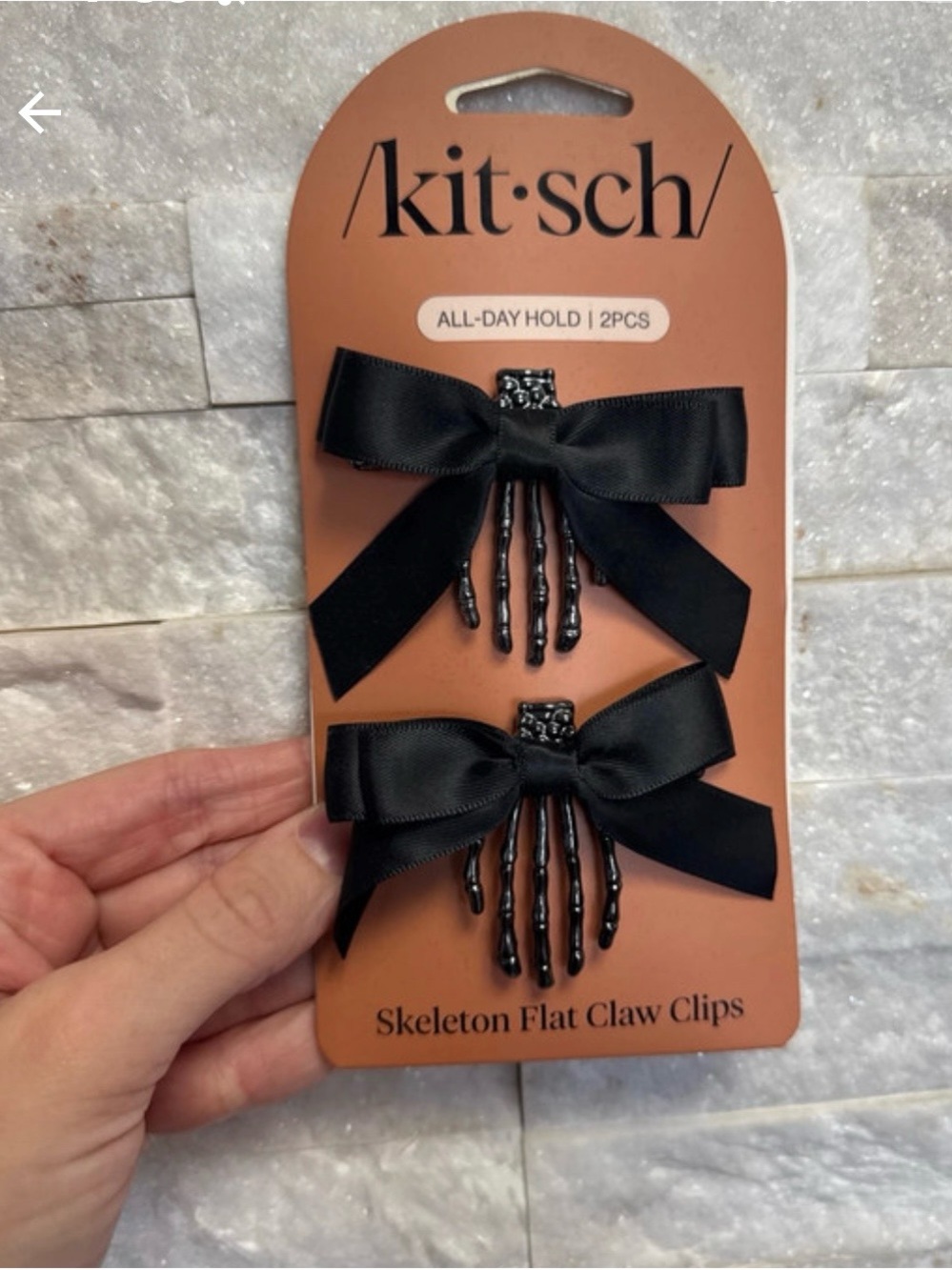 Kitsch Black Skeleton Flat Claw Clips with Black Bows - 2 Pack